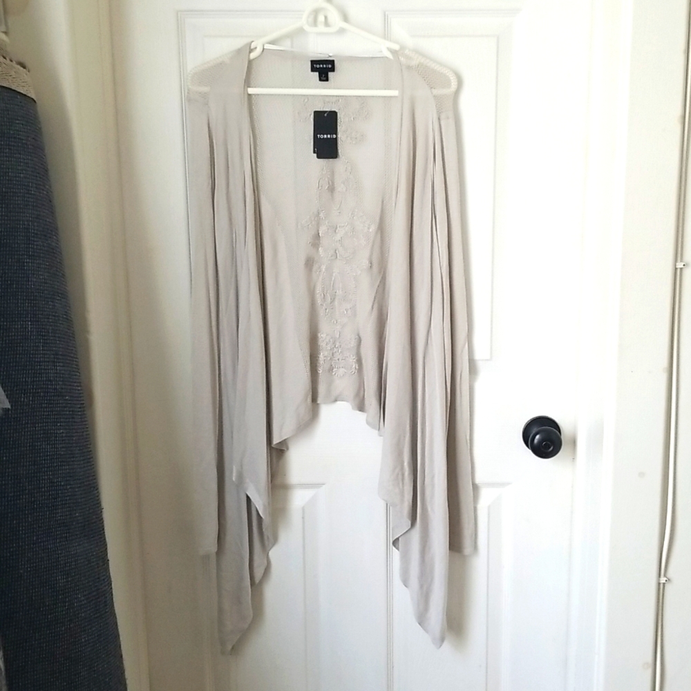 NWT Torrid Pointelle Embroidered  Drape Front Sweater 2X 18-20
